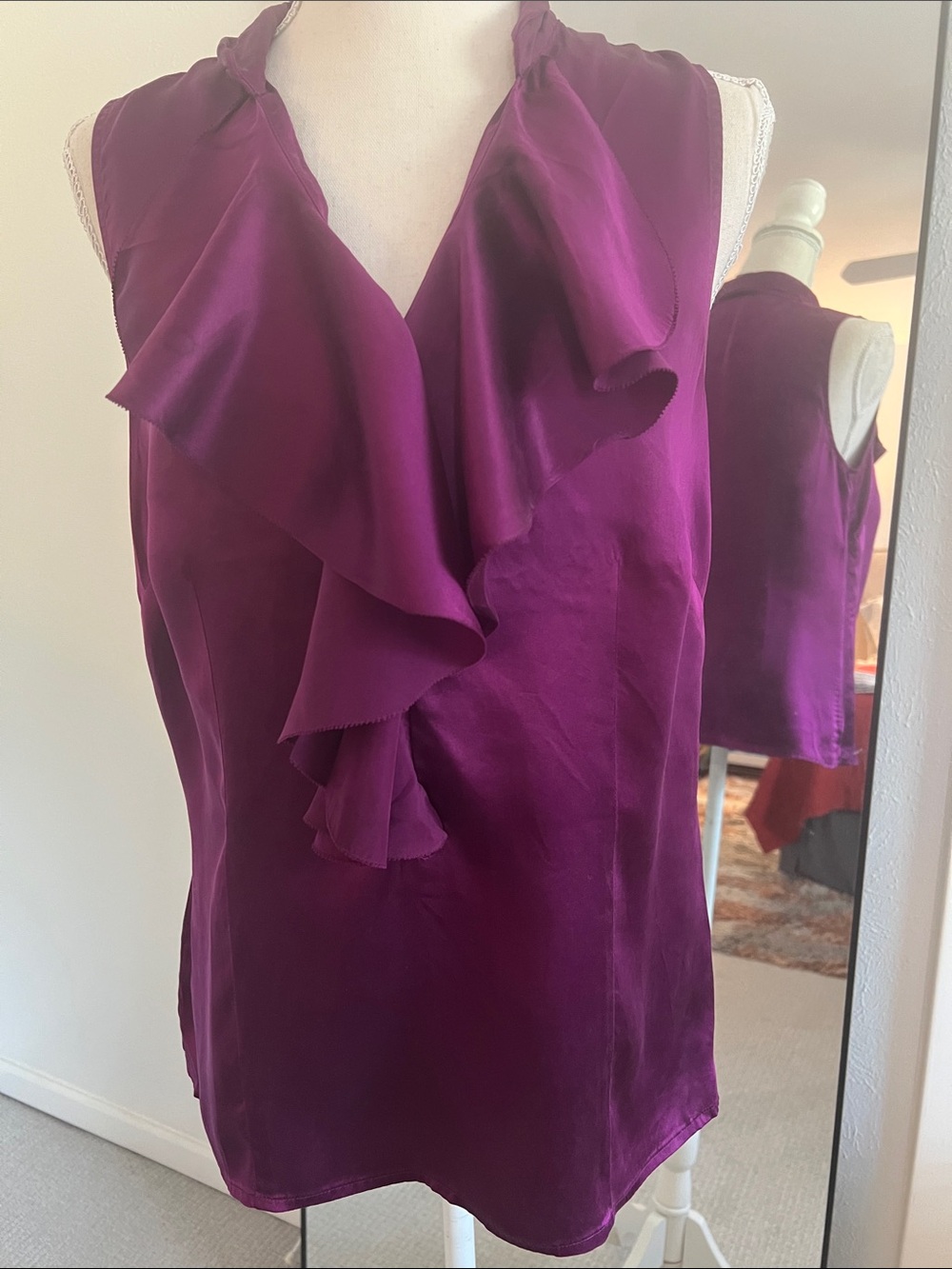 Ann Taylor Satin Ruffle V-Neck Camisole - Purple